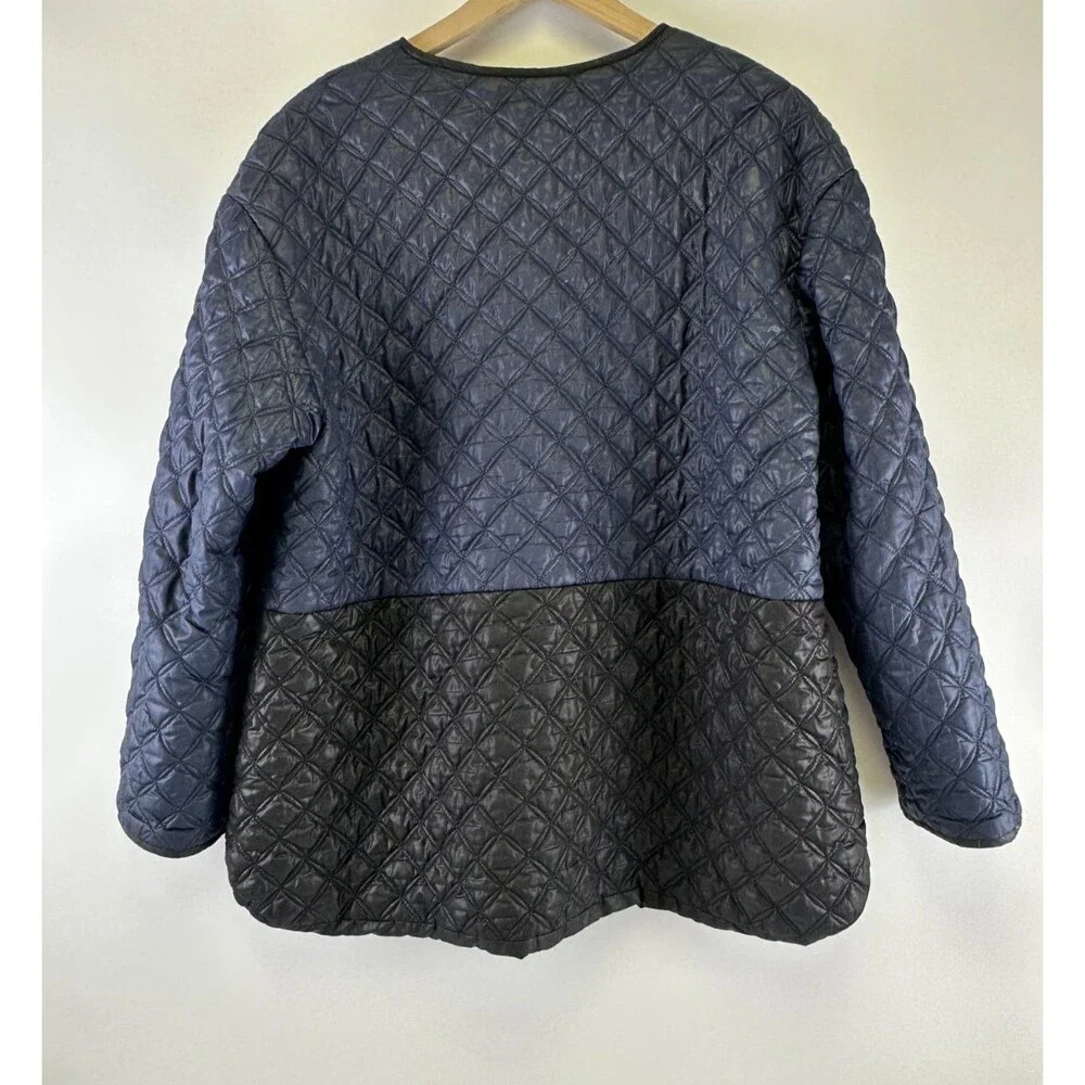 Kate Spade‎ Quilted Color Block Jacket Navy Black Snap Collarless Womens Large